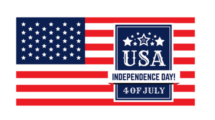 Congratulations on America's Independence Day, July 4 - the US national holiday on a flag background.