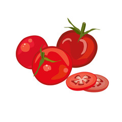 Red tomato, raw vegetables. Whole and sliced. Illustration. - 271632245