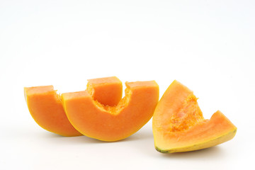 slice of papaya isolated on white background