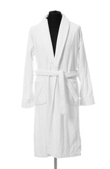Soft clean cotton bathrobe on white background