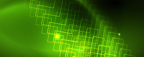 Obraz premium Techno glowing background, futuristic dark template with neon light effects and simple forms, vector