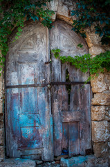 Greece Rhodes, street of Rhodes town, detail on the door