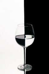 Empty wine glass isolated on black and white