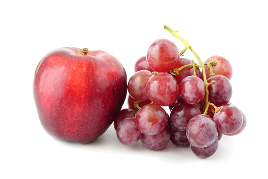 Fresh red apple and grapes fruite isolated on white background