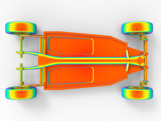 3D rendering - top view of an electric car chassis structure analysis