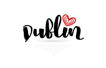 Dublin city with red heart design for typography and logo design