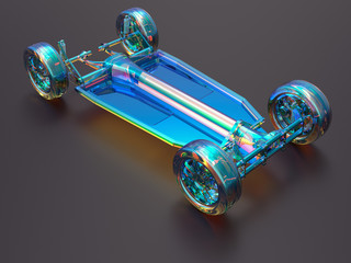 3D rendering - transparent view of an electric car chassis