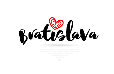 Bratislava city with red heart design for typography and logo design
