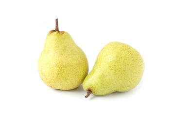 Ripe green pear fruit isolated on white background