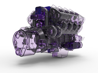 3D rendering - x-ray of a large car engine