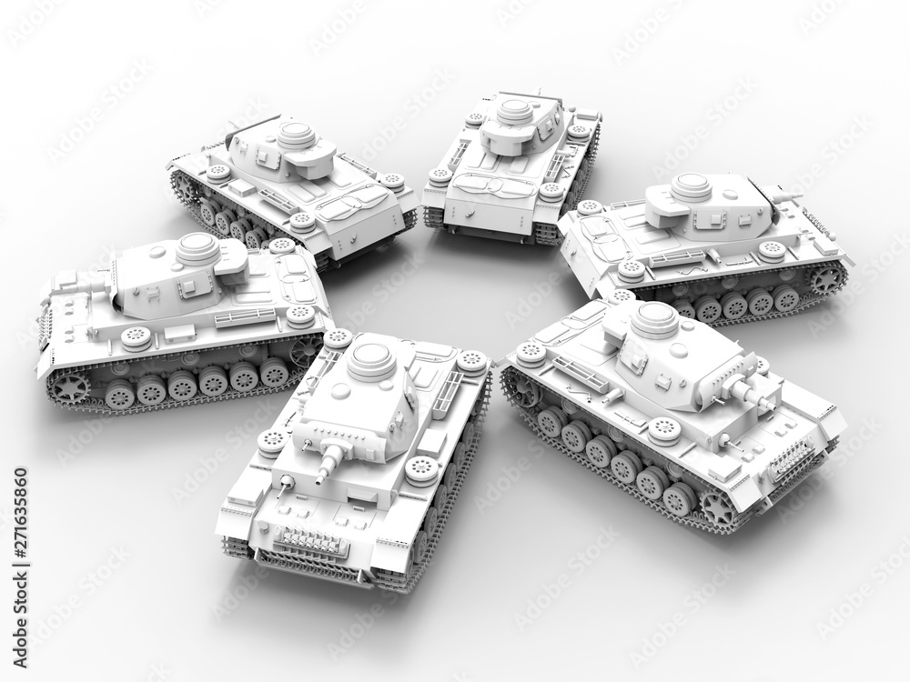 Poster 3d rendering - six tanks in a circular array