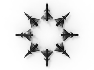 3D rendering - top view of a fighting plane squads