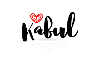Kabul city with red heart design for typography and logo design