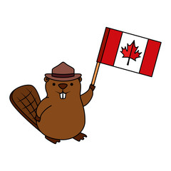 beaver with ranger hat and canadian flag © Gstudio