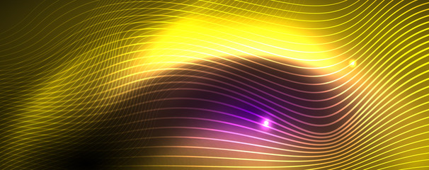 Neon vector wave lines abstract background, magic futuristic techno design