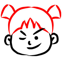 顔アイコン　少女　筆　表情