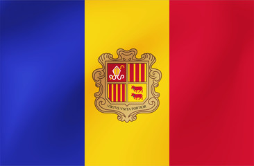 Vector national flag of Andorra. Illustration for sports competition, traditional or state events. - obrazy, fototapety, plakaty
