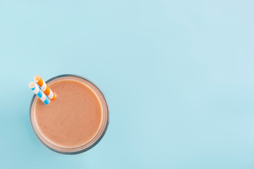 Chocolate smoothie  on fluor color background