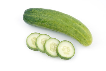 fresh green cucumber on white background