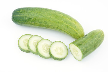 fresh green cucumber on white background
