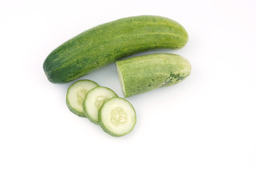 fresh green cucumber on white background