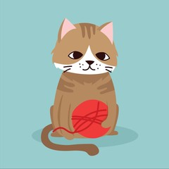 Obraz premium Cute vector illustration of cat pet isolated on the dark background in a flat cartoon colorful style