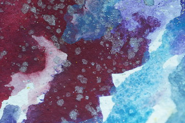 Abstract watercolor background red blue silver rain