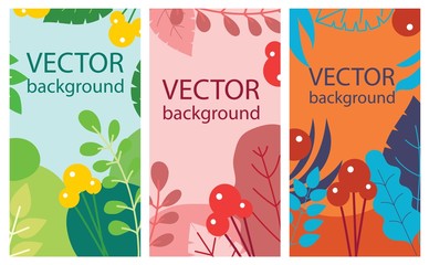 Vector abstract floral eco herbal background set with season leaves and flowers for banners, posters, cover design templates and wallpapers in flat design