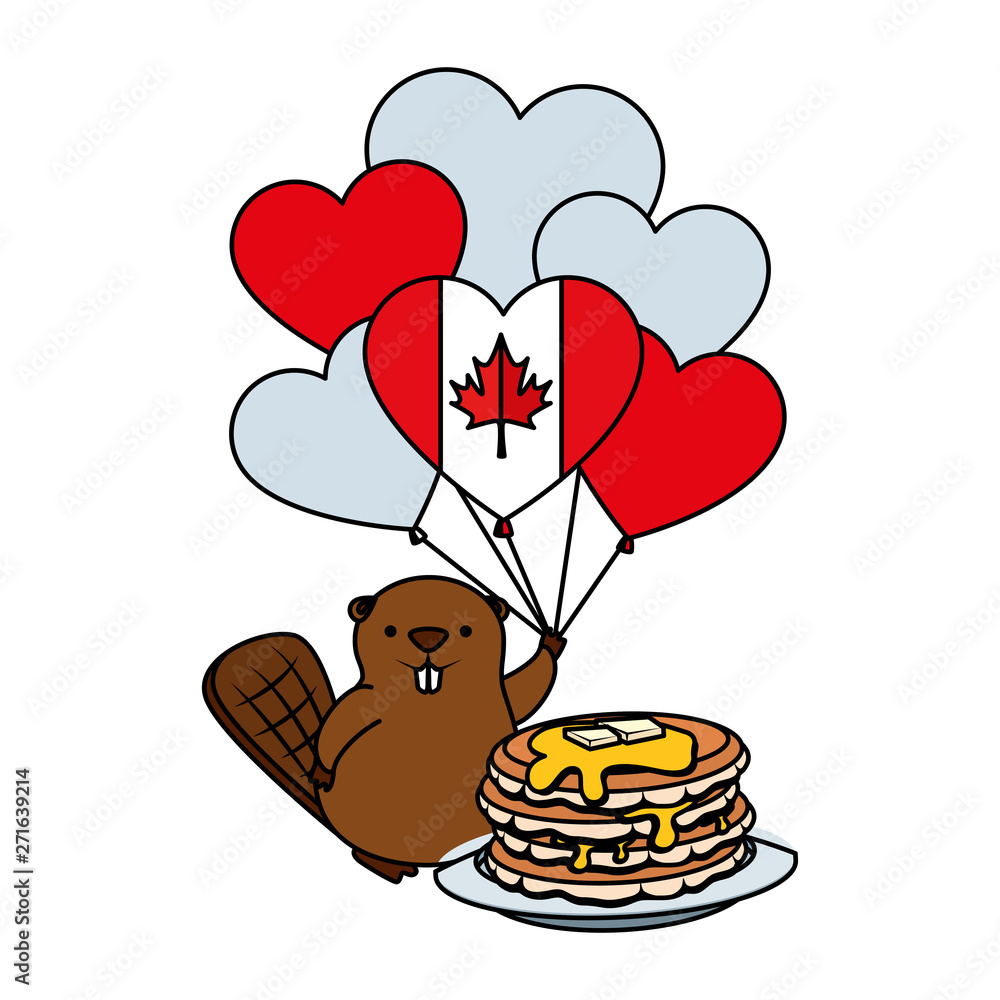 Sticker canadian balloons helium with sweet pancakes and beaver