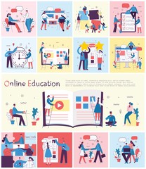 Fototapeta premium Vector illustrations of the office concept business people in the flat style. E-commerce, online education, project management, start up, digital marketing and mobile advertising business concept