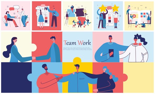 Vector illustrations of the office concept business people in the flat style. E-commerce, project management, start up, digital marketing and mobile advertising business concept