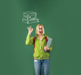Student in college. World teachers day. Student preparing for test or exam. Portrait of Female...