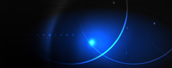 Fototapeta premium Dark abstract background with bright color neon lights and lines. Glowing background