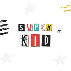 Super Hero - cute and fun kids lettering. Perfect for baby prints and nursery posters. Color vector illustration