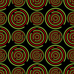Fototapeta na wymiar Circle maze colorful seamless pattern on black background