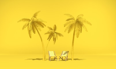 Fototapeta na wymiar illustration vacances avec palmiers et transats