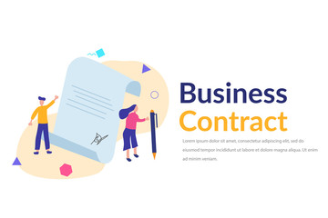 Business concept vector illustration, agreement of parties, signing documents concept for web landing page template, banner, flyer, card and presentation