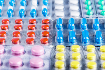 Medical pills a large number. Images for the pharmaceutical industry. The concept of medicine.