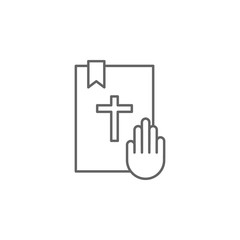 Obraz premium Justice oath outline icon. Elements of Law illustration line icon. Signs, symbols and vectors can be used for web, logo, mobile app, UI, UX