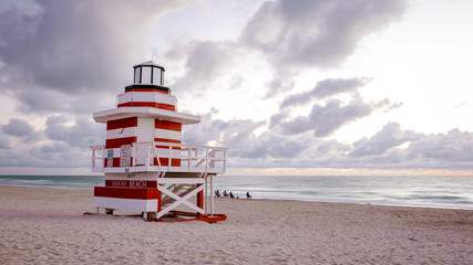 Miami South Beach sunrise, lifeguard hut Miami beach