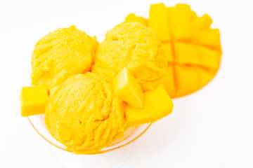 mango ice cream isolated on white background