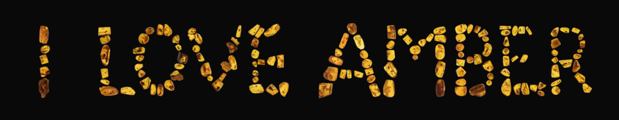 Amber pieces with inclusions placed in the text I LOVE AMBER