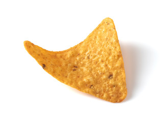 Tasty crispy potato chips isolated on white background
