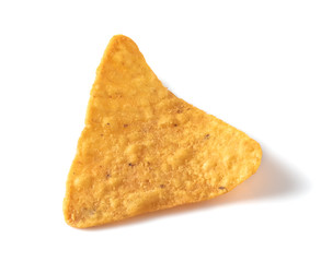 Tasty crispy potato chips isolated on white background