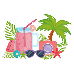 camera photographic with juice jar and sunglasses