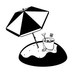 summer beach with umbrella and sand bucket toys