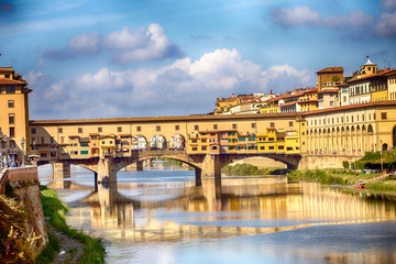 Ponte Vecchio (Old bridge), famous bridge over Arno river in Florence, Italy. 
