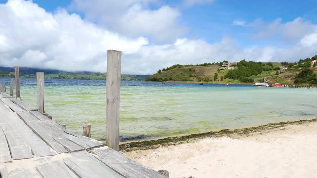 Tota lake and its white beach in Northern Colombia 