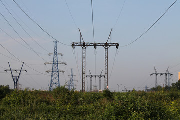 High voltage power line against the sky