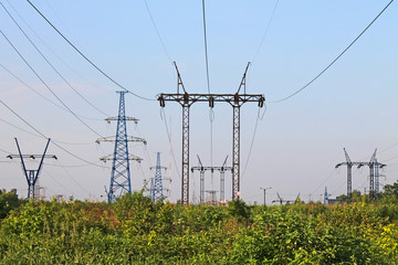 High voltage power line against the sky